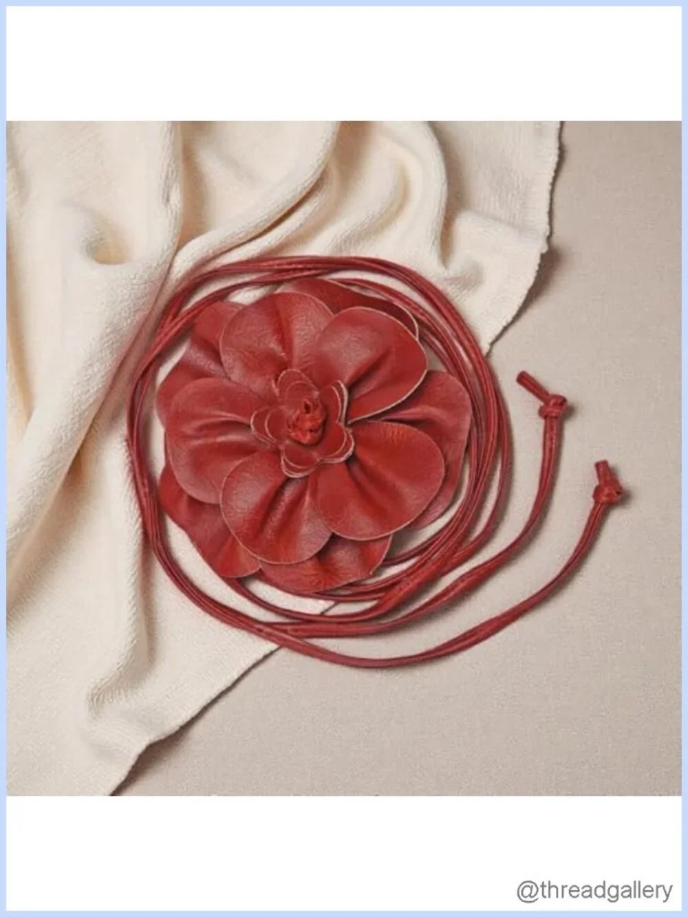 Boho Big Flower PU Leather Waist Belt Chain Braided Rope Tassel Adjustable